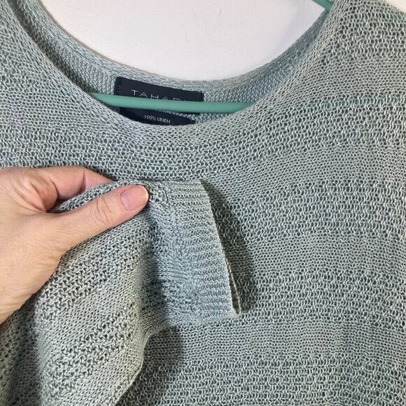 Womens Tahari Linen Knit Sweater Pullover 3/4 Dolman Sleeve Green M - Picture 3 of 7